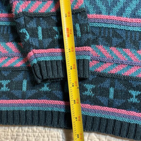 Vintage SSP Turtleneck Sweater L Ramie Cotton 80s 90s Teal Pink Purple RN 67992 - Picture 5 of 9